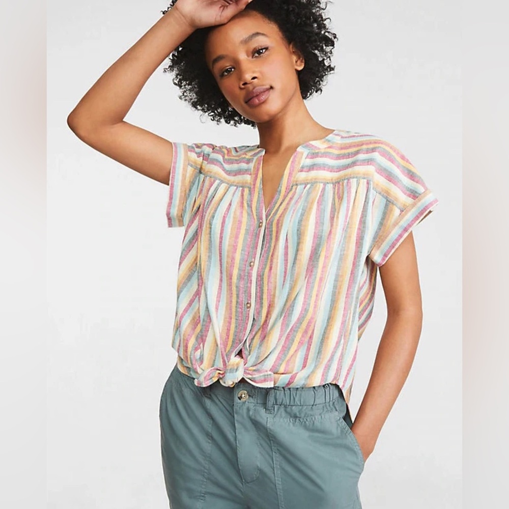 Lou & Grey by LOFT | Wens Striped Tie Front Shirt | Size Small